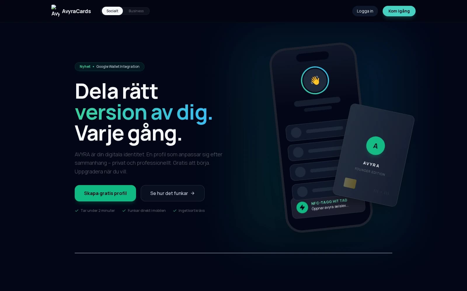 Skärmbild från AvyraCards